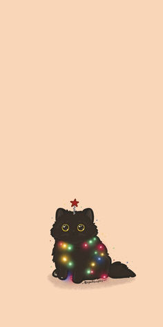 a black cat with christmas lights on its back