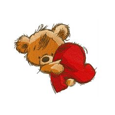 a teddy bear holding a heart with its paws on it's chest, in the air