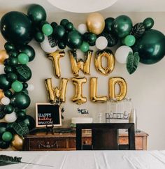 two wild balloons on the wall above a bed