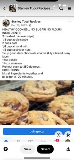 an iphone photo with cookies on it and the caption that reads, stanley tucci recipes healthy cookies - no sugar no flour