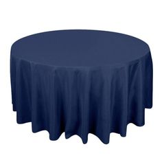 a round table with a dark blue cloth on the top and an empty white background