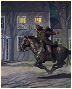 two paintings of men riding horses in front of a house and an image of a man on a horse