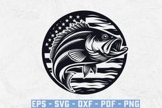 a fish with an american flag on it's back and the words eps svc dxf - png