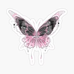 a pink and black butterfly sticker on a white background