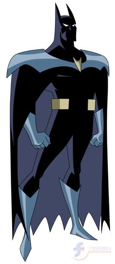 the animated batman is standing with his hands on his hips