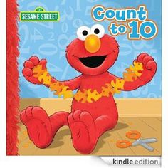 sesame street count to 10 book with scissors on the floor and an image of elm