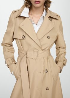 Double-breasted cotton trench coat - Women | MANGO USA Contemporary Closet, Raincoats For Women, Trench Coats Women, Medium Brown, Coat Fashion