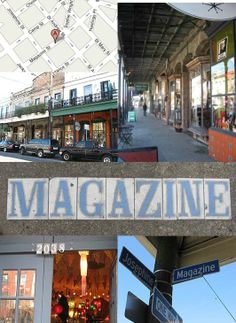 an image of the outside of a magazine store with street signs and buildings in the background