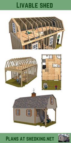 the plans for a small house are shown in three different stages, including roofing and siding