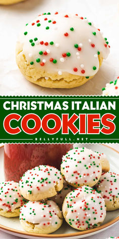 Save this holiday baking recipe for Christmas Italian Cookies! These easy Christmas cookies, like Italian Wedding Cookies and sugar cookies, are mildly almond flavored with red and green sprinkles. Perfect for your cookie platter and freezer friendly. Star baking now! Cookie Receipts, Italian Christmas Cookie Recipes, Italian Ricotta Cookies, Best Christmas Cookie Recipes, Cookie Board, Italian Christmas Cookies, Best Christmas Cookie Recipe, Christmas Cookie Recipes