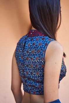 Crop Tops Online, Blue Crop Tops, Indian Fashion Designers, Satin Color, Print Crop Tops