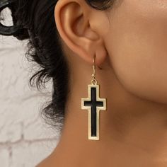 “Christianity” Black Enamel Gold Framed Cross Pray Faith Hope Christian Catholic Dangle Earrings. Two-Tone Contrast Crosses With Center Black Cross And Gold Outer/Outline. New. Measurements: Eardrop Length: 2.4” Earring Width: 0.7” If You Want It, Don’t Let It Get Away Send Me An Offer! I Love To Do Bundle Order Discounts! Trendy Black Cross Jewelry, Black Metal Cross Earrings, Black Cross Metal Earrings, Black Enamel Nickel-free Earrings, Black Cross Earrings For Gift, Black Cross Earrings As Gift, Black Cross-shaped Earrings For Gift, Tassel Earing, Silver Pearl Earrings