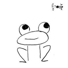 a drawing of a frog looking at a fly in the air with its eyes wide open