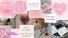 collage of pink and white images with words on them that read, i am blessed, god - made