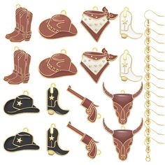 PRICES MAY VARY. Package: You will received 16pcs enamel western charms,18pcs(9 pairs) stainsteel ear hook and 18pcs open circle rings. Enhance your jewelry-making projects with this set of 34 pcs charms from RechicGu. Featuring various designs like cowboy boots,Pistol models, hats, heart, western scarf and bull heads, these versatile charms are perfect for creating unique earrings,bracelets, necklaces, and keychains. Good quality: 16pcs charms are carefully crafted from durable high quality all Western Scarf, Circle Rings, Cowgirl Necklaces, Western Crafts, Bull Head, Head And Heart, Western Earrings, Charms For Jewelry Making, Tiny Charm