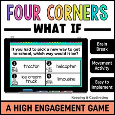 four corners what if poster with text and pictures on the front page, which includes information about how to use them