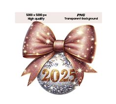 a christmas ornament with a large bow on it's front and side