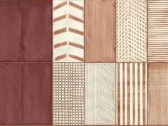 a collection of different colored tiles with lines and stripes on them, all in shades of brown