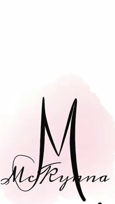 the letter m is written in cursive writing on a pink and white background