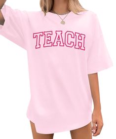 PRICES MAY VARY. Teach Shirt Oversized for Women Teacher Letter Printed T-Shirt Casual Embroidery Teacher Life Short Sleeve Tee Tops Material: Teacher Shirts for women is made of cotton blend. It is soft to the touch and not easy to fade, shrink, or deform. Breathable, lightweight, stretchy and skin-friendly materials. Occasion: Teacher t-shirt is very suitable for concert lovers and daily wear, such as, last day of school, office, field day, vacation, leisure, and home. The cute letter print sh Teacher T Shirts Ideas Design, Embroidery Teacher, Teacher Letter, Teach Shirt, Casual Embroidery, Fashion Cardigan, Cute Letter, Letter To Teacher, Trendy Leggings