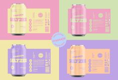 Frescola cans in the branding identity colours and logo featured on the cans. Bright bubbly colours to reflect the citrusy and sweet vodka seltzer flavours. Candy Branding, Drinks Branding, Graphic Design Portfolio Cover, Minimalist Graphic Design, Studio Branding