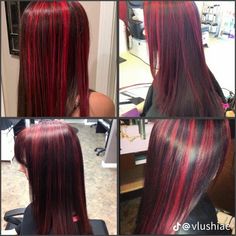 Red Hair Streaks Aesthetic, Y2k Highlights Hair Red, Bright Red Streaks In Brown Hair, Red And Black Layered Hair, Dark Red Chunky Highlights, Red Highlights In Brown Hair, Preppy Hairstyles, Short Grunge Hair