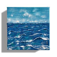 a painting of blue water with waves on it