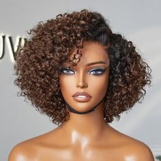 Ombre Brown Fluffy Kinky Curl Glueless Minimalist HD Lace Wig Ready to How To Wear A Wig, Hd Lace Wig, Ombre Brown, Human Hair Color, Ombre Hair Color, Brown Wig, Brown Ombre, Dark Roots, Short Wigs