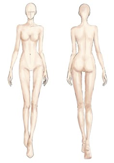 a female mannequin is shown from the front and back view, with no shirt on