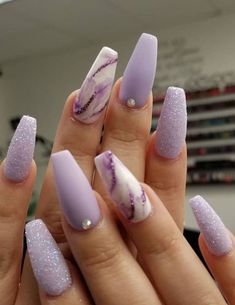 Purple Marble Nails, Halloweenský Makeup, Almond Acrylic, Purple Acrylic Nails, January Nails, Short Coffin, Cute Acrylic Nail Designs, Long Acrylic