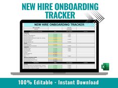 the new hire onboarding tracker is displayed on a laptop