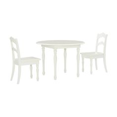 a white table and two chairs sitting next to each other