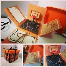 an orange box is open and has pictures on the front, side, and inside