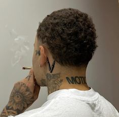 Flames Neck Tattoo Men, Mens Side Neck Tattoo Ideas, Arabic Face Tattoo, Wb Tattoos, Male Neck Tattoo Ideas, Men Behind Ear Tattoo, Neck Tattoo Black Men, Dark Skin Tattoo Men, Middle Neck Tattoo Men