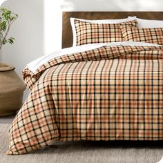 Plaid duvet cover and shams laid out on a bed Buffalo Plaid Duvet Cover, Flannel Duvet Cover Plaid, King Size Flannel Sheets, Plaid Bed Sheets Cotten, Flannel Duvet Cover, California King Duvet Cover, Twin Xl Duvet Covers, Duvet Covers Twin, Cotton Duvet Cover