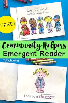 community helpers emergent reader with crayons and pencils