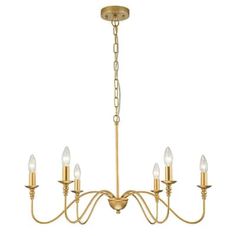 a brass chandelier with five lights hanging from it's center and four arms