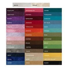 the color chart for different colors of fabric