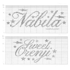 two cross stitch banners with the words welcome and goodbye written in cursive writing