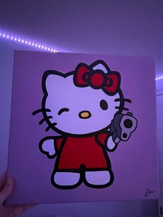 Easy Paintings Hello Kitty, Brats Doll Painting, Cute Kawaii Paintings On Canvas, Hello Kitty Easy Painting, Painting Y2k Ideas, Hello Kity Paintings, Hello Kitty Aesthetic Painting, Hello Kitty Art Ideas, Cute Pictures To Paint On Canvas