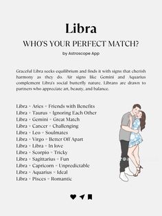 an image of a man and woman kissing in front of the text that reads, libra who's your perfect match?