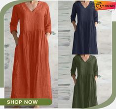 Casual and Cool Dress Chic Evening Dress, Cotton Gowns, Pleated Sleeves, Half Sleeve Dresses, Lounge Dress, Loose Fitting Dresses, Linen Maxi Dress, Dress Plus Size, Types Of Skirts