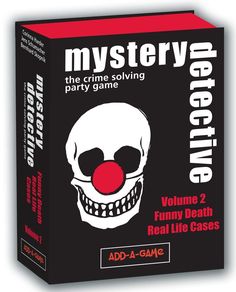 a box with a clown's face on it and the words mystery party game