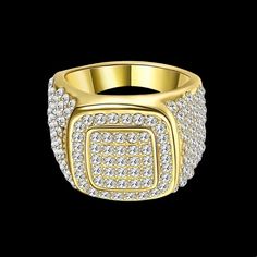 Iced Out Square Pave Ring. 18k Gold Plated With Cz’s. New In Box. Luxury Gold Iced Out Rings, Gold Diamond Ring With Rhinestones, Iced Out Gold Rings For Gift, Gold Iced Out Diamond Ring As A Gift, Gold Iced Out Diamond Ring Gift, Elegant Gold Iced Out Diamond Ring, Gold Diamond Ring With Iced Out Detail, Gold Iced Out Diamond Ring, Iced Out Gold Diamond Ring