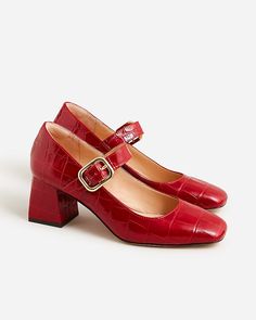 J.Crew: Layne Mary Jane Heels In Croc-embossed Italian Leather For Women Red Mary Jane Heels, Lord Farquaad, Fall Heels, Mary Quant, J Crew Men, Autumn 2024, Mary Jane Heels, Casual Chic Outfit, Jcrew Women