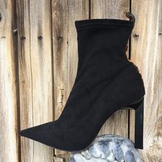 Schutz Benine Suede Boot In Black With Leopard Rareonly New Size 10 On Poshmark Super Cute Ultra Chic Sock Suede Bootie With Cool Leopard Print Calf Hair Trim On Back Heel Pointed Toe Side Zipper Closure Super Soft Stretch Suede Upper Leather Lining Leather Sole Rubber Heel Cap Leopard Print Calf Hair Heel Trim Triangle Heel Stiletto Heel Pairs Easily With Dresses, Pants And Jeans Approx Heel Nwt No Box Smoke And Pet Free Home Winter Black Booties With Reinforced Heel, Black High Heel Boots For Fall, Black Pointed Toe Heels For Fall, Casual Black Heeled Boots With Pointed Toe, Black High Heeled Boots For Fall, Black Ankle-high Heels For Fall, Black Pointed Toe Heeled Boots For Fall, Black High Ankle Booties For Fall, Winter High-top Fitted Heels