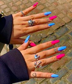 Summer Rainbow Nails, Gender Reveal Nails, Multicolored Nails, Harry Styles Nails, Green Nail Designs, Green Nail, Rainbow Nails, Neon Nails