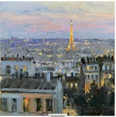 an oil painting of the eiffel tower in paris