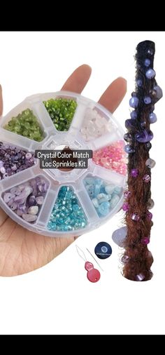 Crystal Dreadlock Sprinkle Beads * These are not traditional slide on beads and must be sewn onto the hair as shown in the photo's Enhance the beauty of your locs with our Crystal Color Match Loc Sprinkle Complete Kit, designed to perfection. This kit comes with everything you need to create a harmonious and stunning look, including a variety of glass seed beads and crystal chip beads that perfectly complement your locs' colors.  Indulge in the mesmerizing colors of the crystals, each thoughtfully selected to harmonize with your hair. With the convenience of needle and thread included, you can easily apply the beads and effortlessly transform your locs into a captivating work of art. Unleash your creativity and mix and match the beads to create unique patterns and styles that showcase your Loc Sprinkles Locks, Locs With Beads, Loc Sprinkles, Locs Colors, Beads For Braids, Loc Beads, Dreadlock Hair, Bead Accessories, Braids Locs