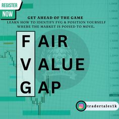 an advertisement for the fair value gap on a green background with black and white text